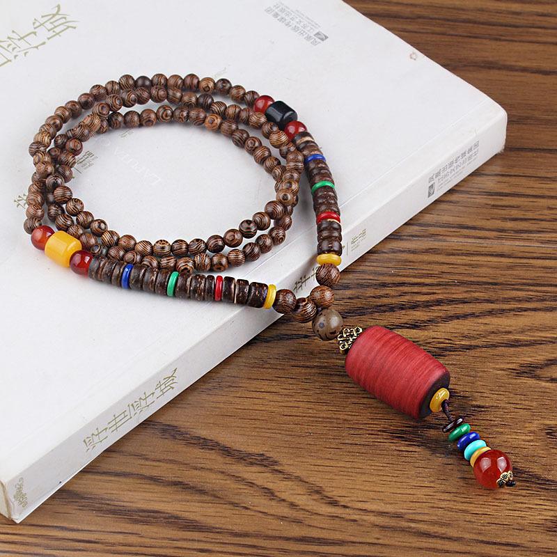 BLINGBAY Women's Pendant New Ethnic Style Necklace Vintage Wood Bead Sweater Chain Long Bodhi Pendant Girls Party Jewelry Gifts