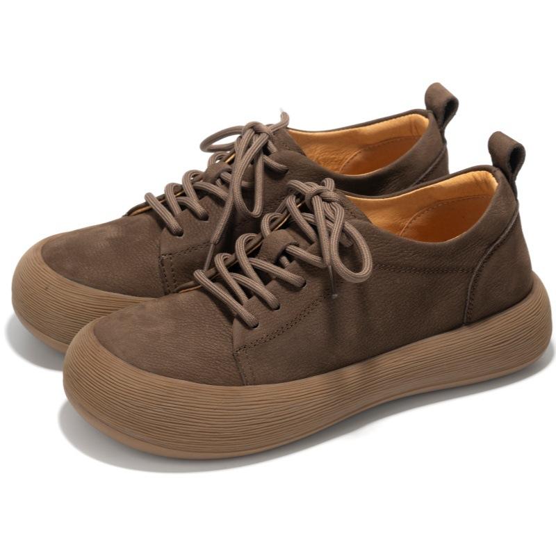 

Женская обувь из коровьей кожи первого слоя, новая, на толстой подошве, на шнуровке, из мягкой кожи, на мягкой подошве, повседневная обувь на плоской подошве, обувь с большой головой, уродливая, милая, женская 36 серый