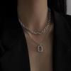 Fashion Unisex Multilayer Hip Hop Long Chain Necklace For Women Jewelry Gifts Square Pendant Necklace Accessories