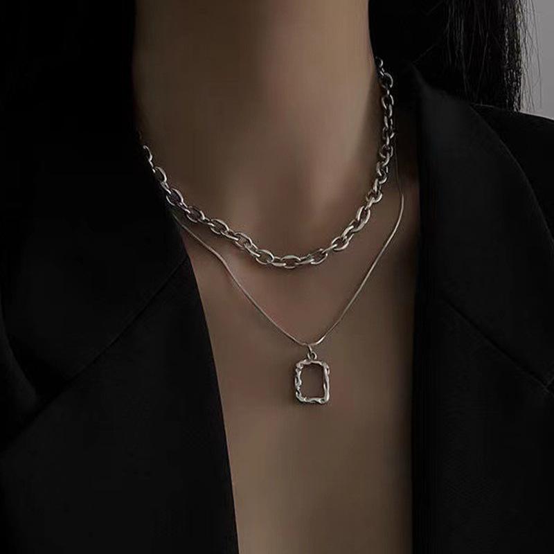 Fashion Unisex Multilayer Hip Hop Long Chain Necklace For Women Jewelry Gifts Square Pendant Necklace Accessories
