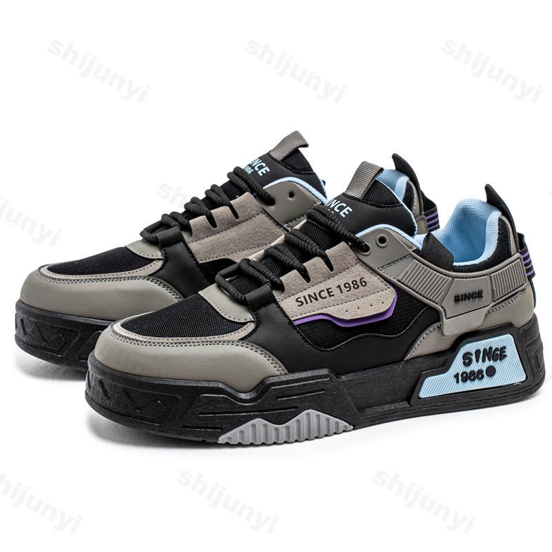 

Модная мужская повседневная обувь 2025 весна маленькая белая нескользящая обувь сетчатая дышащая модный тренд уличная спортивная досуг кроссовки на платформе 39 чёрный