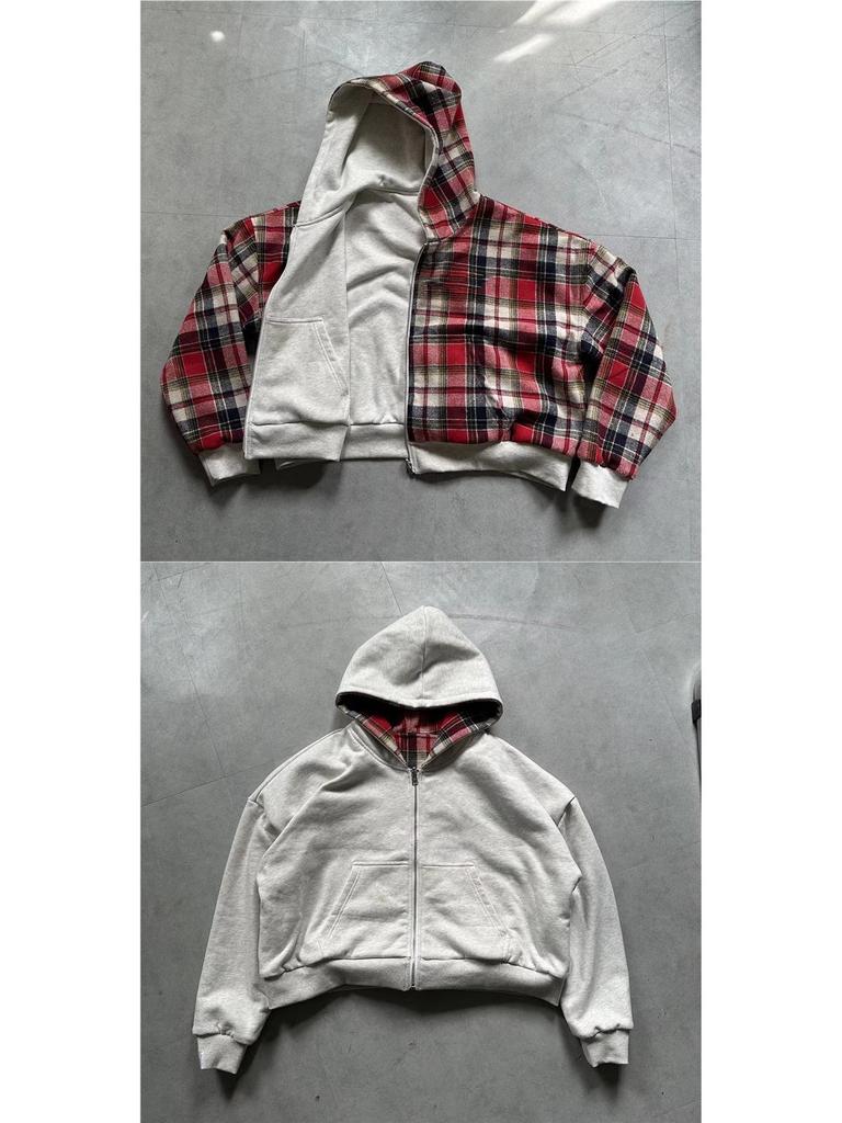 Herren Wendbarer Kapuzen-Karomuster-Patchwork-Reißverschluss-Hoodie - Herbst/Winter Kollektion