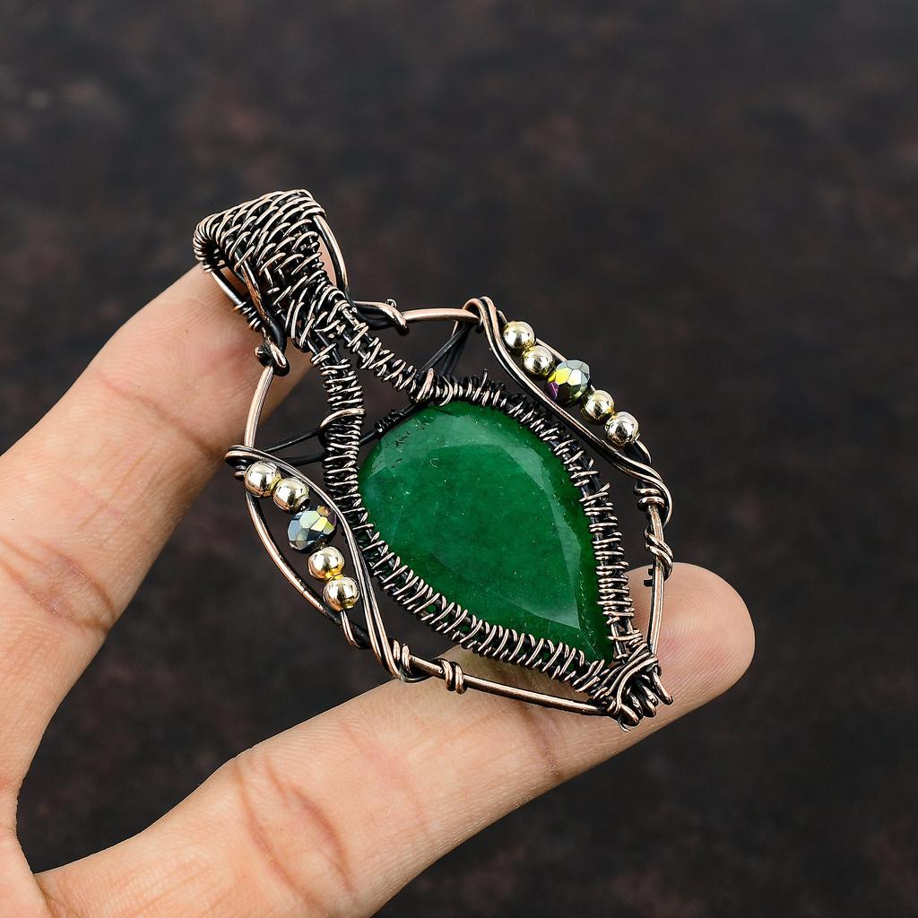 Faceted Zambian Emerald Pendant Copper Pendant Wire Wrapped Pendant Titanium Beads Pendant Copper Jewelry For Gift Handmade Gemstone Pendant