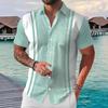 Men Striped Short Sleeve Shirt With Contrast Panels And Turn-down Collar