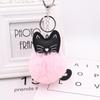 Adorable Black Kitten Keychain with Faux Fur Ball Charm - Cat Plush Toy Accessory