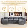 Modular 4-Seater Sofa (2 Footstools), Cushion, Cup Holder, 2 Side Pockets, Foam/Spring Core. Freely Combinable(gray Chenille Fabric)