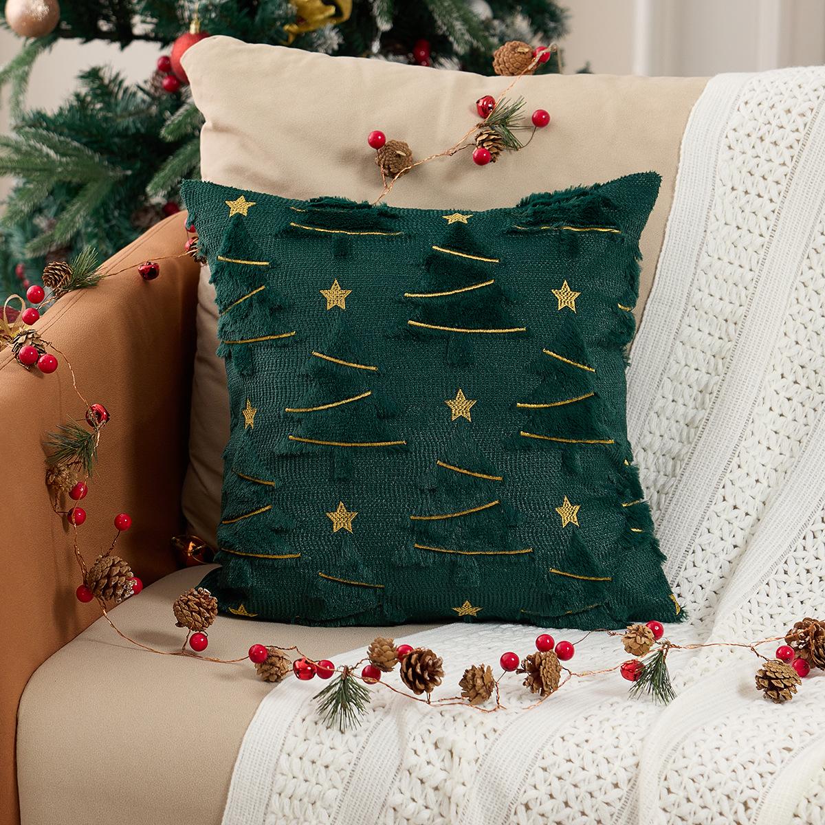 Christmas New Pv Velvet Embroidered Pillow 3D Three-dimensional Christmas Tree Plush Pillowcase Indoor Holiday Decoration Sofa Cushion 45x45cm (single pillowcase) зелёный