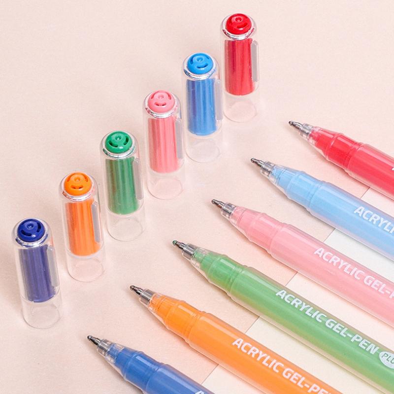 6 Colors Gel Pens Set Acrylic Painting Handbook Marker 1 Set Fine Tip Smooth Writing For School Art Office