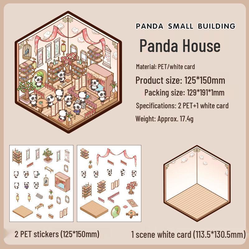 Panda House 3D Cartoon Pet Stickers: DIY Miniature Landscape & Educational Journal Decorations