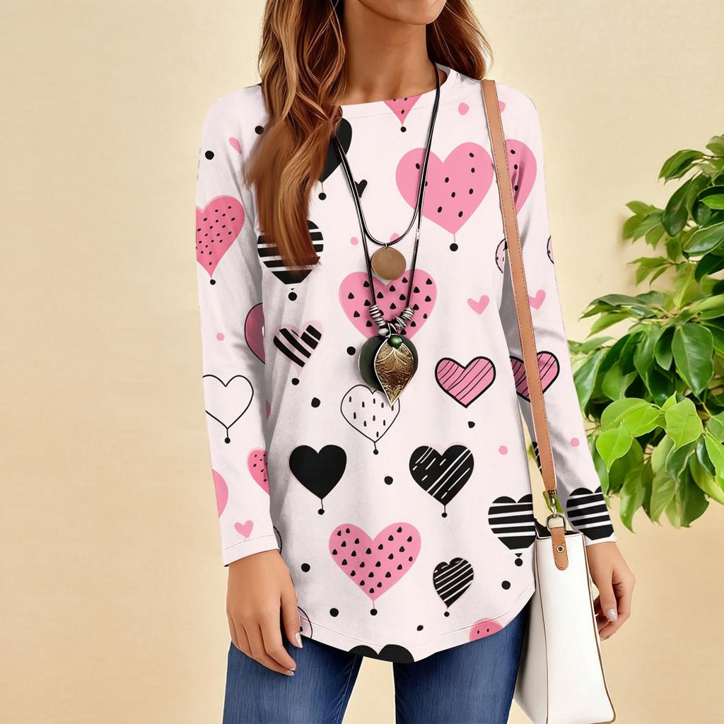 Women's Loose Round Neck Raglan Sleeve Printed Long Sleeve T-Shirt Pullover