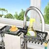 Sink Storage Rack with Hollow Design Basket 360° Rotatable Rustproof Kitchen Faucet Organizer for Sponges Brushes Cleaning Tools