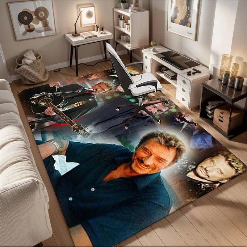 Johnny Hallyday Poster Collage - Music Legend Art PrintOffice Mat Perfect for Home Decor Office Desk Chair Rugs Chair Carpet for office Poly