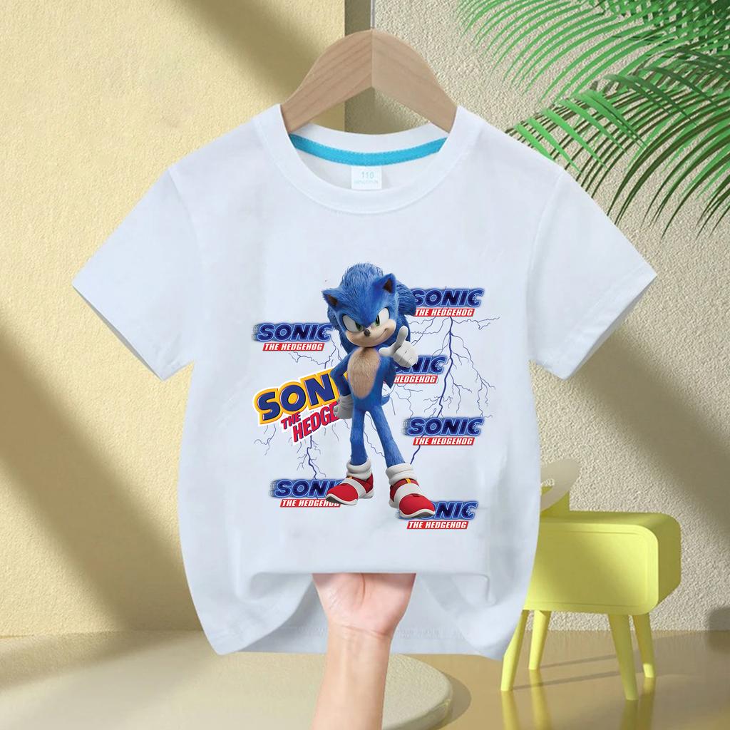 Summer Cartoon Tops Cotton Tees Clothing Daily Fashion Streetwear Movie Sonic The Hedgehog Summer Kid's Print T-Shirt