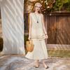 Women's Ethnic Embroidered Linen Blend Sleeveless Dress