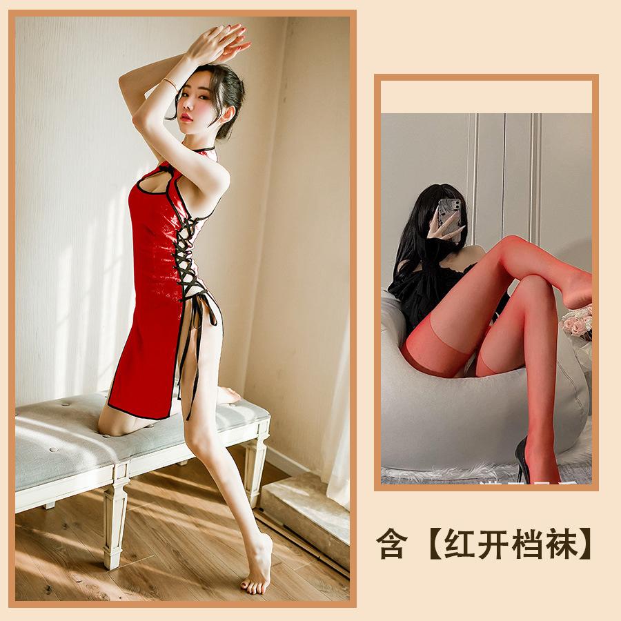 Sex Underwear Hollow Split Strap Cheongsam Sexy Improved Uniform Republic of China Style Tight Hip Women's Suit