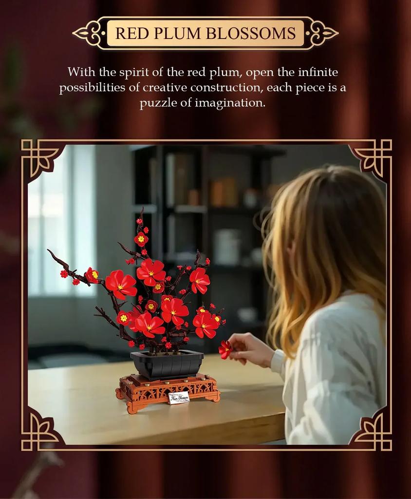 669PCS Plum Blossom Floral Bonsai Building Blocks Flower Model Bricks Creative Desktop Decoration Toys For Kids Holiday Gifts