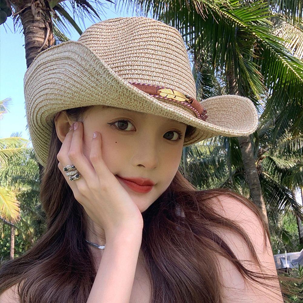 Hiking Western Cowboy Hats Summer Sunscreen Visor Cap Fashion Straw Cowgirl Hat  for Women Men