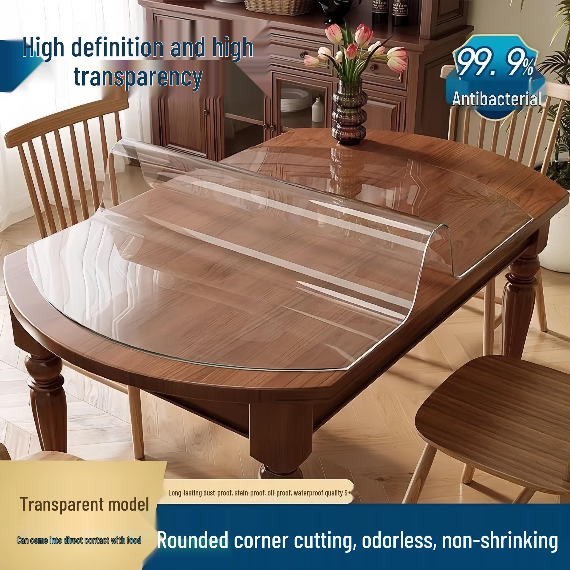 

Transparent Oval PVC Table Mat - Wash-free, Oil-proof, Waterproof, Anti-scald, Soft Glass Dining Tablecloth 40*60 (Small Table Rounded Corners)