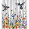 Hummingbird Shower Curtain Spring Colorful Birds Watercolor Floral Leaves Nature Garden Scenery Modern Blooming Flower Plant Fabric Curtain with Hook
