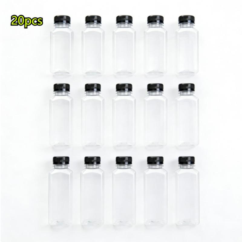 20Pcs Leak-Proof Clear Plastic Juice Bottles-Perfect For Juicing Smoothies Milk Homemade and Other Beverages Portable for Out