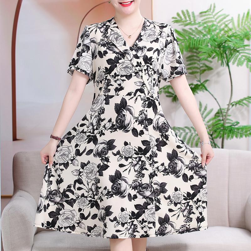 Nadměrná velikost 3XL-7XL Elegantní šaty pro ženy Oversize Ležérní Krátký rukáv Volné Vintage dlouhé šaty s rukávy Letní oblečení