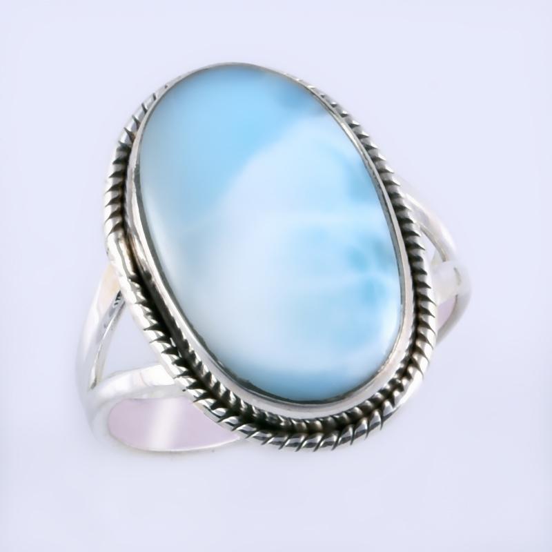 Natural Republic Larimar Gemstone Handmade 925 Sterling Silver Ring S.7" G8y57