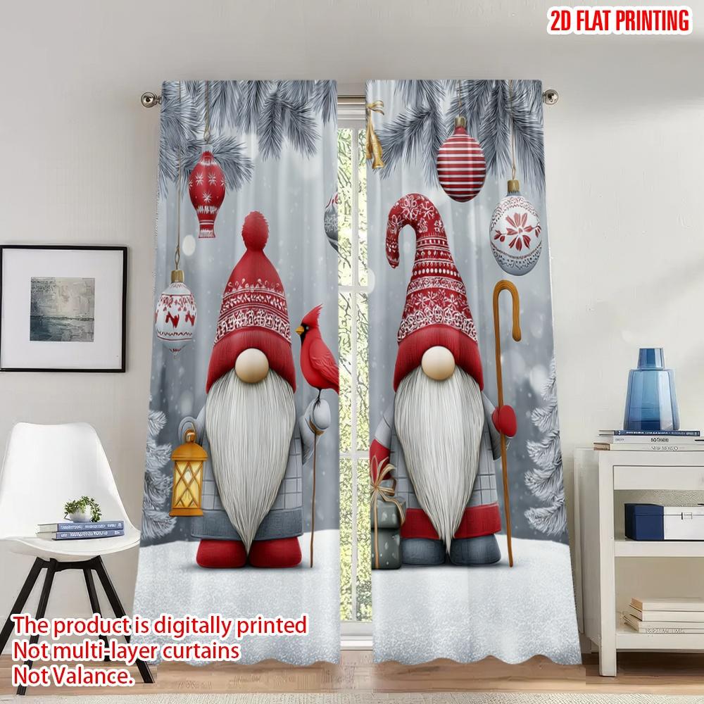 

Set Of 2 Flat Printing Christmas Hot Party Curtains Gnomes Snow Scene Digital Printed Polyester Drapes Festive Holiday Curtain Made W100*H70(CM)-Grommet top&1PCS