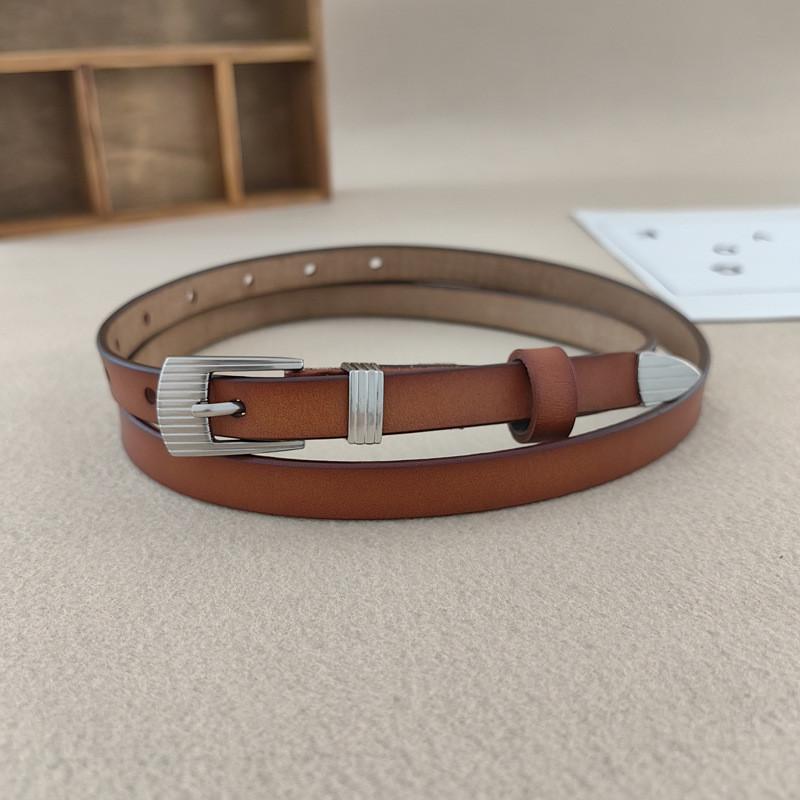 Leather Handcrafted Twolayer Thin Waistband With Metal Closure For Fashion Daily