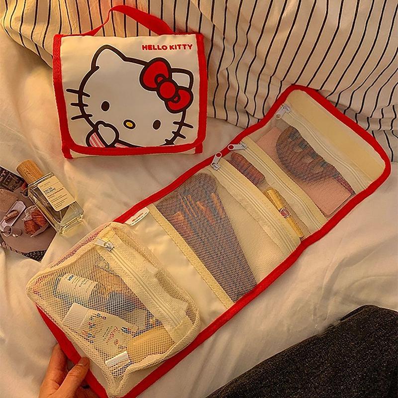 Sanrio Hello Kitty Cosmetic Bag Cartoon Cute Large Capacity Folding Storage Travel Bag Kawaii Portable Handheld Bag