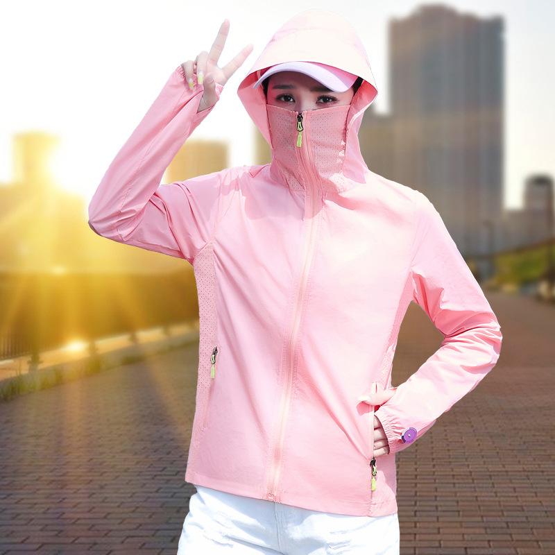 Finger Sleeve Hole Hooded Casual Lightweight Sunscreen Clothing Women's Summer Lightweight Breathable Sunshade Anti-ultraviolet Cycling Jacket