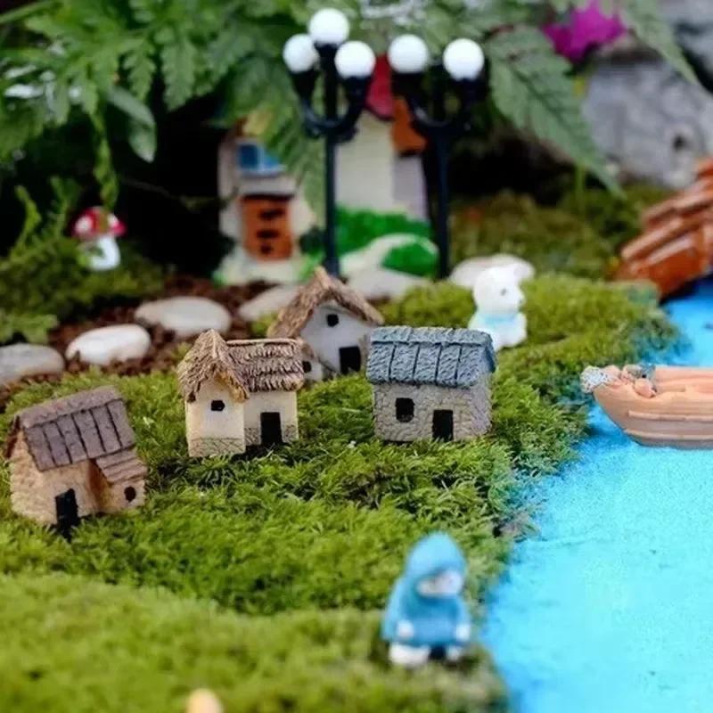 4Pcs random House Miniature Figurine Fairy Accessory Home Decor Cartoon Animal Building Statue Resin Craft Small Creative Gifts