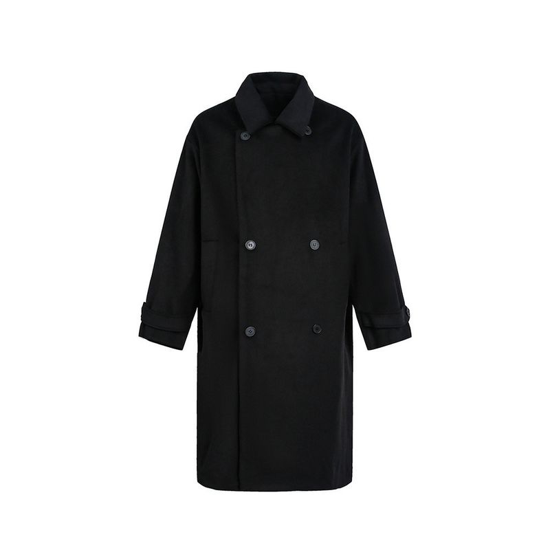 Cabbage Coke American Retro Heavy-Duty Silhouette Double-Breasted Adjustable Strap Thick Twill High-End Woolen Coat for Men