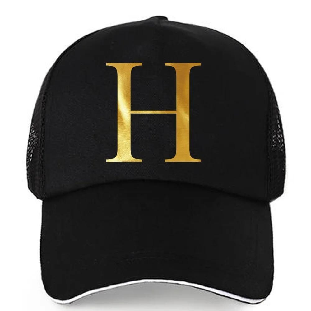 1pc AmaBe Hip-Hop Baseball Cap with Golden Letter Print, Adjustable Hook & Loop Closure, Breathable Mesh Back, Lightweight Stret