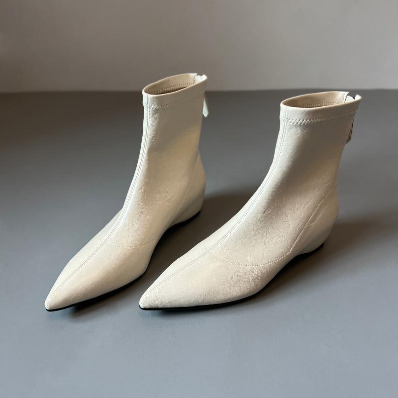 Vintage Pointed-toe Versatile Shoes with Built-in Height Increase, Elastic Shoes, Women's Short Boots