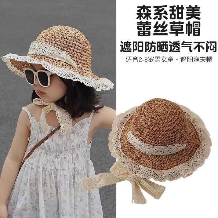 Girls Summer Thin Breathable Straw Bucket Hat Baby Chic Princess Sun Hat For Kids Outdoor Beach Protection