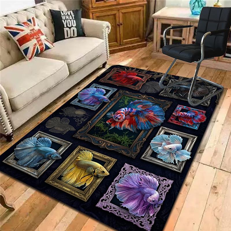 Betta Fish Art Pattern Rug Floor Mat for Living Room or Bedroom Soft and Comfortable Carpet a Gift for Birthday and Holiday.