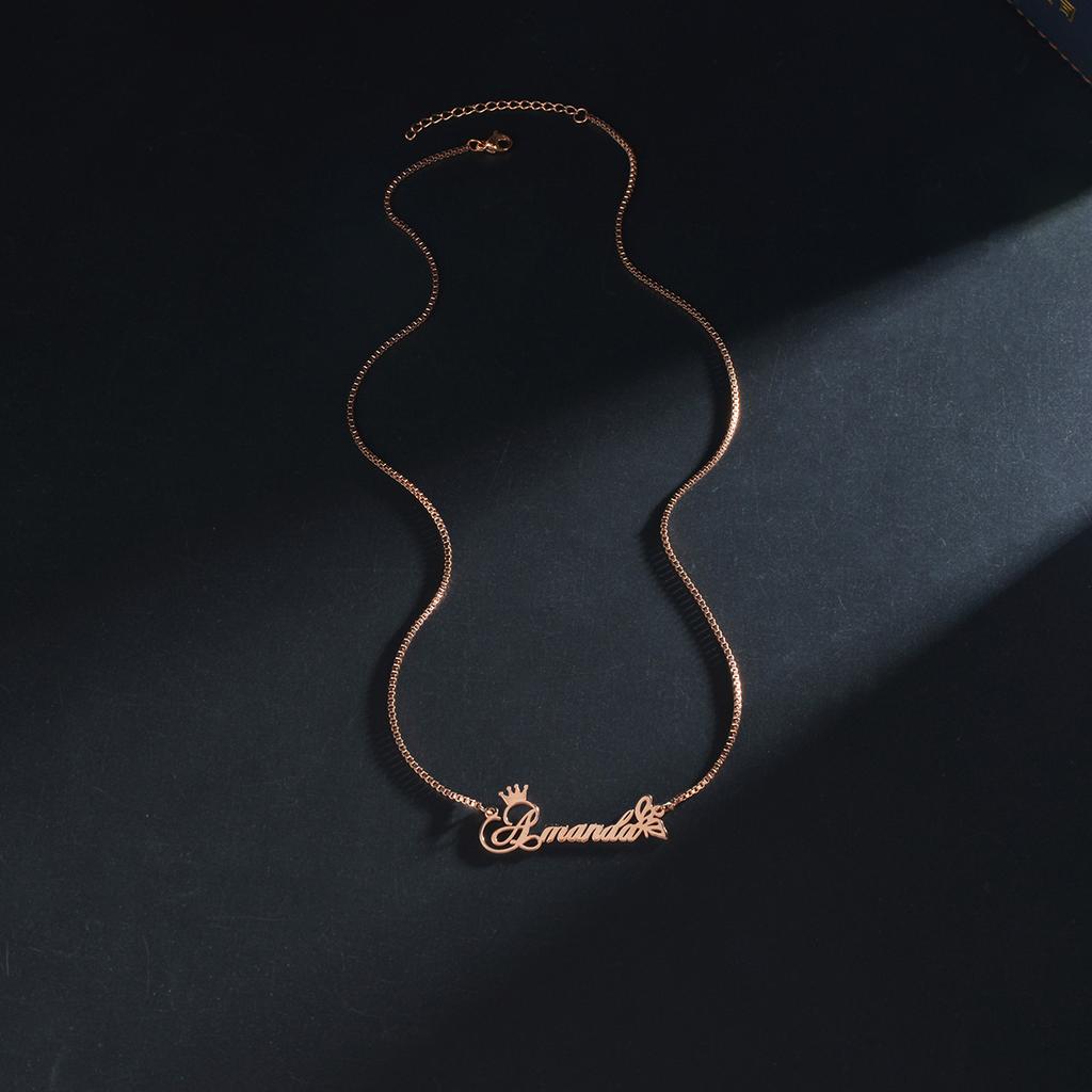Atoztide Custom Name Necklace Crown Butterfly Stainless Stee Gold Color Nameplate Pendants Box Chain for Women Jewelry Gift