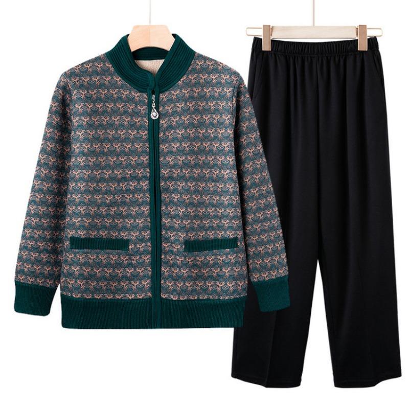 Mom Autumn and Winter New Coat Medium and Old Women's Clothing Fleece Cardigan Grandma Clothing Winter Clothing Elderly Warm Clothes
