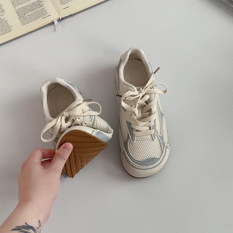 Fashion splicing casual lace-up sneakers summer retro lace-up soft-sided breathable mesh thick-soled women's German training shoes