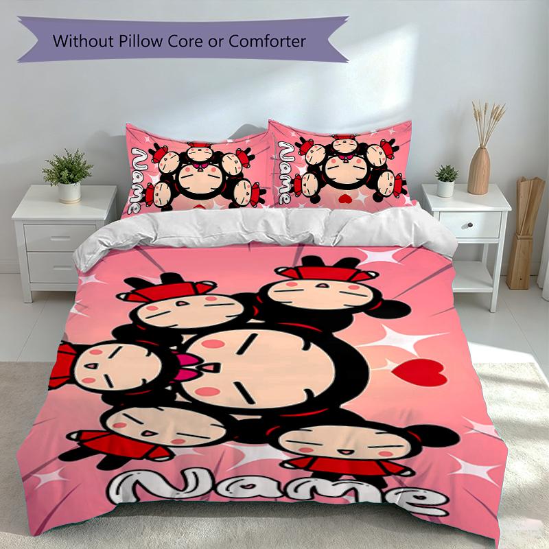 3pcs Custom Name Pucca Bedding Set,Includes 1 Duvet Cover and 2 Pillowcases,All-season Bedroom Decor