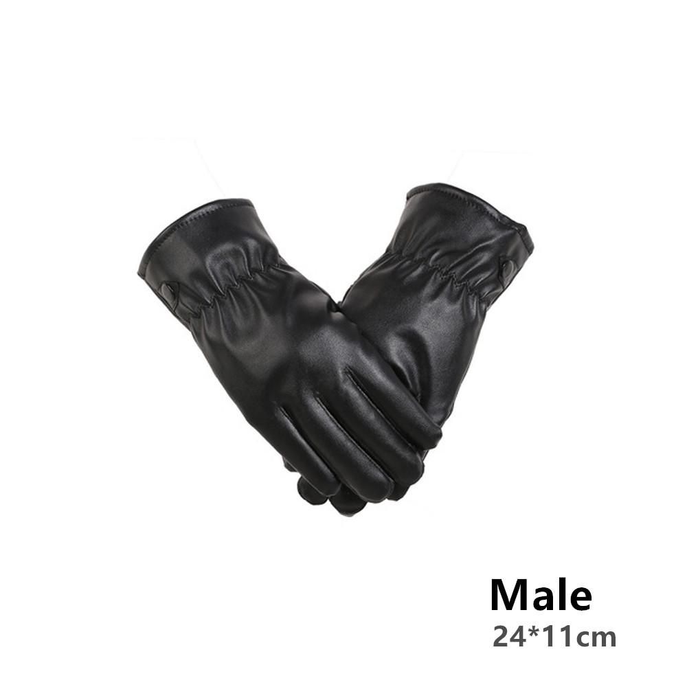 

Winter Thermal Warm Leather Black Gloves Touchscreen Anti Slip Mittens Windproof Gloves male