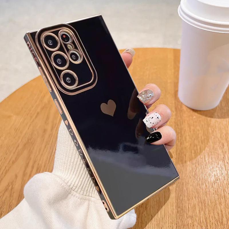 

Чехол для телефона с глянцевым покрытием Love Heart для Samsung Galaxy S23 Ultra S22 S21 A04S A14 A24 A34 A54 A23 A53 A13 A12 A52 A52S 5G 4G, мягкая силиконовая задняя крышка For Samsung S21 Plus чёрный