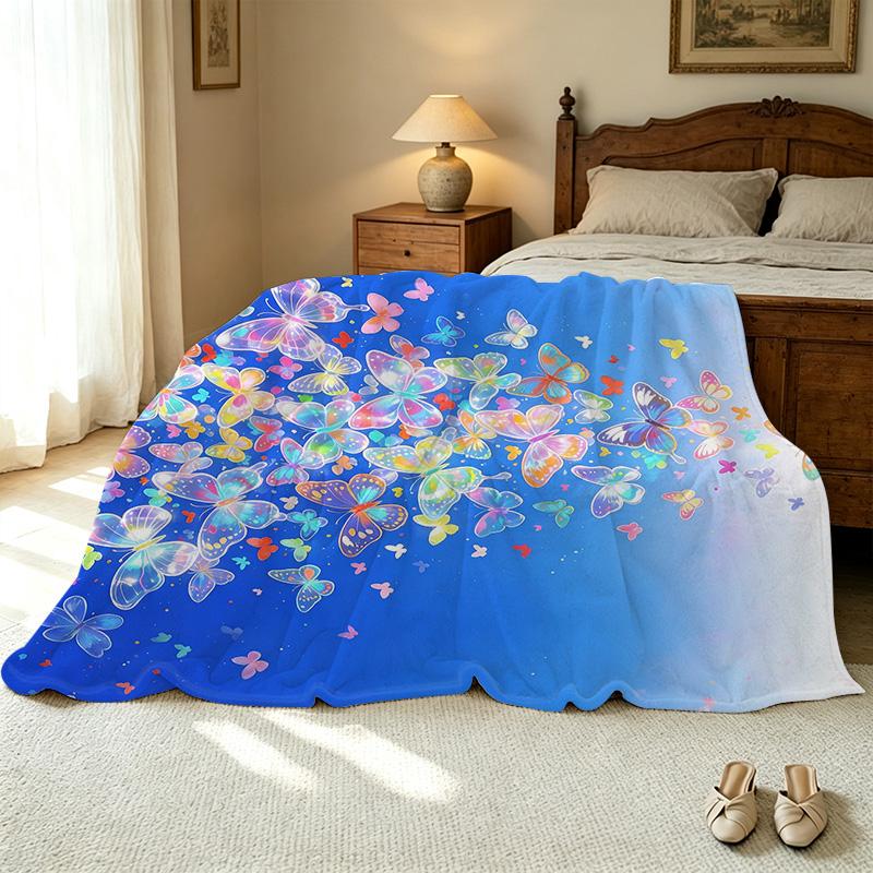 Plush Flannel Blanket Butterfly Pattern, Soft Warm Breathable Single Size Throw, Cozy Home Bedroom Nap Blanket for Halloween & Christmas Decor