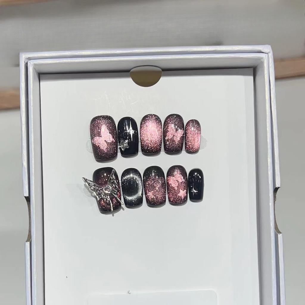 Tägliche Kurze Trage Rüstung Handgefertigt High-End Sternenhimmel Katzenauge Metall Großer Schmetterling Abnehmbare Falsche Nagelstücke