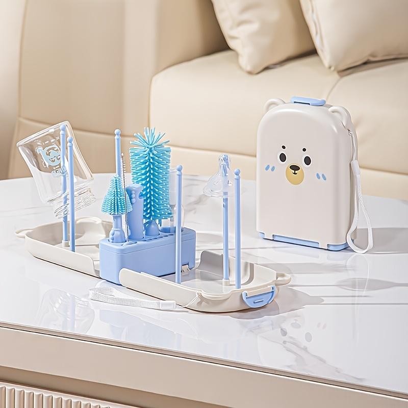 

Силиконовая портативная щетка для бутылок, специально для мытья, набор с коробкой для хранения стержня для слива, дорожный набор щеток для чистки, портативная щетка для чистки в виде плюшевого мишки ABS+PP+stainless Steel+silicone синий