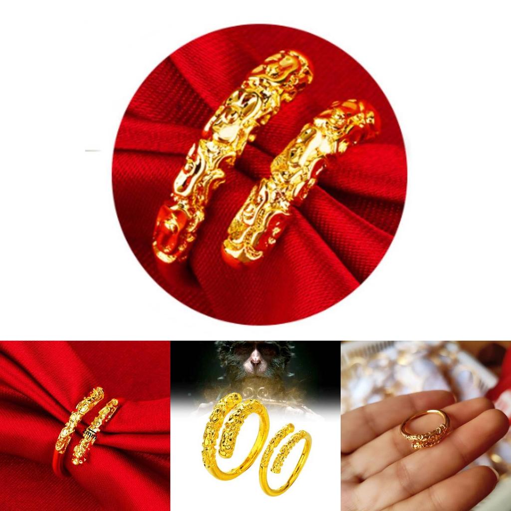 Striking Copper Ring With Adjustable Size And Detailed Golden Staff Embellishment For Both Men And Women