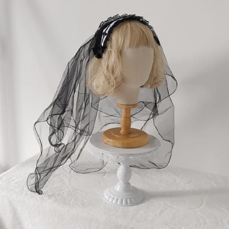 Black Mantilla Veil Crucifix Hairband Head Veil Church Mantilla Veil for Wedding Dark Series Cosplay Costume Headpiece