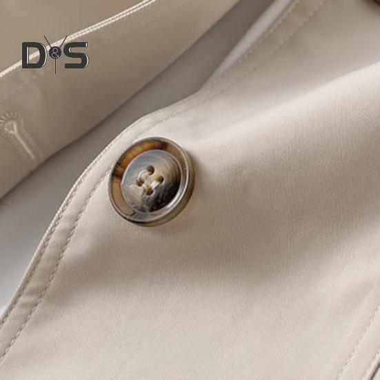 Women Fall Spring Coat Slim Fit Single-breasted Solid Color Turn-down Collar Pockets Mid Length Korean Style Overcoat Outdoor Jacket