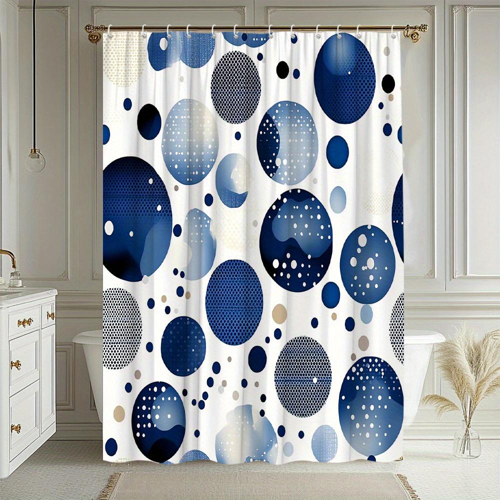 1pc Round Pattern Shower Curtain Modern Style Bathtub Partition Hanging Fabric Curtain with Interesting Blue And White Bubble
