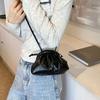 Solid Color Women Dinner Bag Leather Cloud Bag Cute Pleated Shell Bag  Ladies